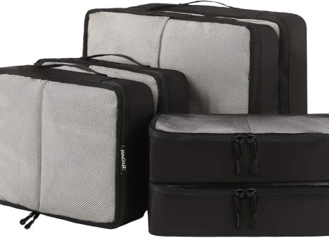 BAGAIL 6 Set Packing Cubes,Travel Luggage Packing Organizers(6Set Black Net)