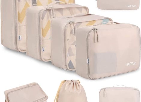 BAGAIL 8 Set Packing Cubes Luggage Packing Organizers for Travel Accessories-Cream