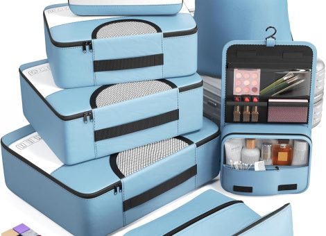 Veken 8 Set Packing Cubes for Suitcases, Travel Bag Organizers for Carry on Luggage, Suitcase Organizer Bags Set for Travel Essentials Travel Accessories in 4 Sizes(Extra Large, Large, Medium, Small)